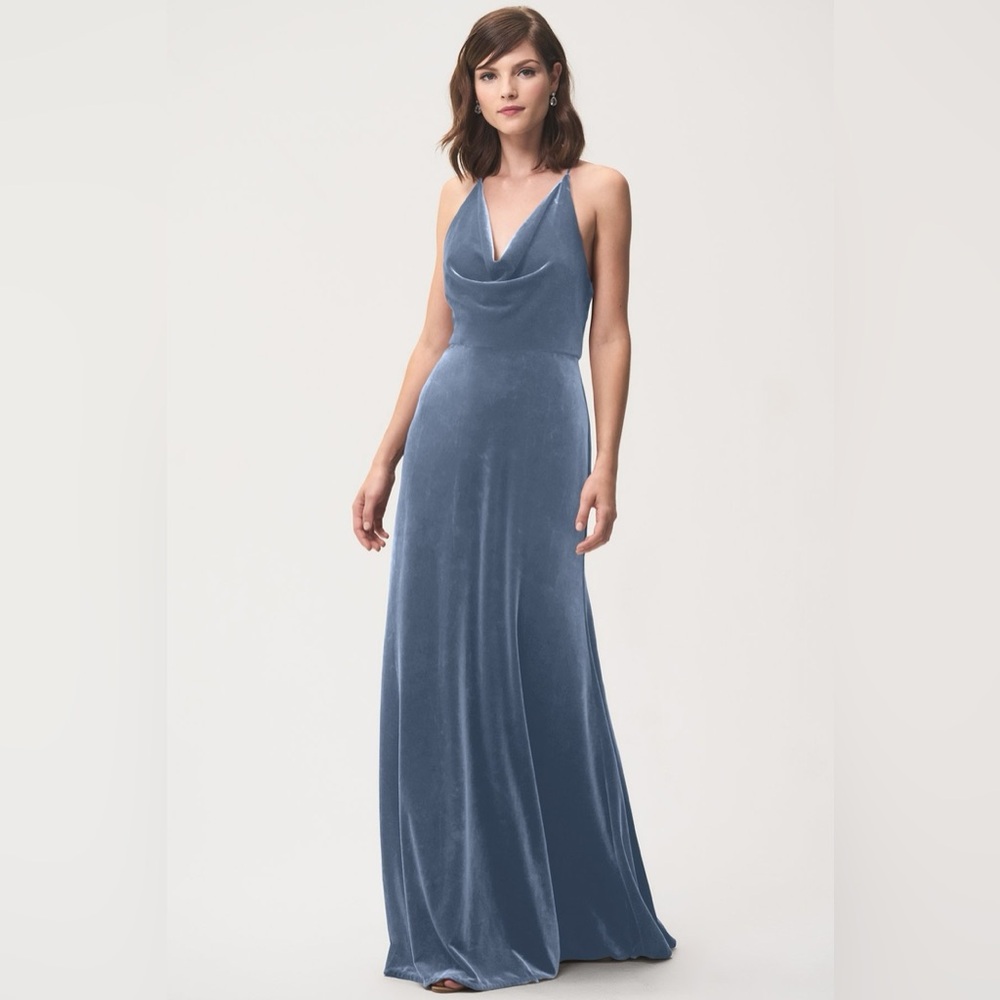 Jenny Yoo Sullivan Dress in Bluestone Stretch Velvet